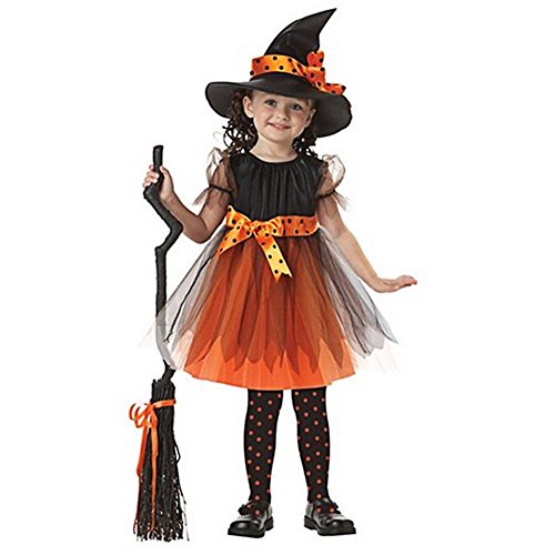 Acheter iEFiEL Déguisement Halloween Sorcière Robe + Chapeau pour Enfant Filles 2-7 Ans Orange & noir 2-3 ans chez AMAZON.FR