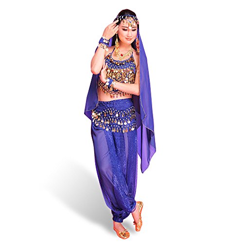 Acheter Femme Belly Danse du Ventre déguisement Costume Carnaval Paillettes Danse Top + Pantalons + Ceinture chez AMAZON.FR