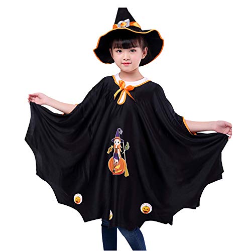 Acheter IBLUELOVER Citrouille Costume de Halloween Noël Enfants Filles Garçons Cape Robe de Halloween Chapeau avec Cosplay Déguisement Sorcière Médiévale Chauve-Souris Manteau Mascarade Carnaval chez AMAZON.FR