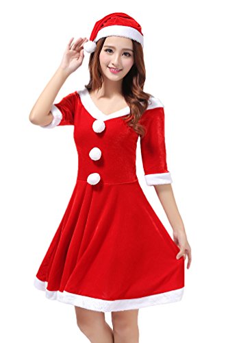 Acheter YOUJIA Femme Noël Mère Déguisement Christmas Costume Adulte Robe Halloween Carnaval Performance Vêtements,Chapeau (Rosso) chez AMAZON.FR