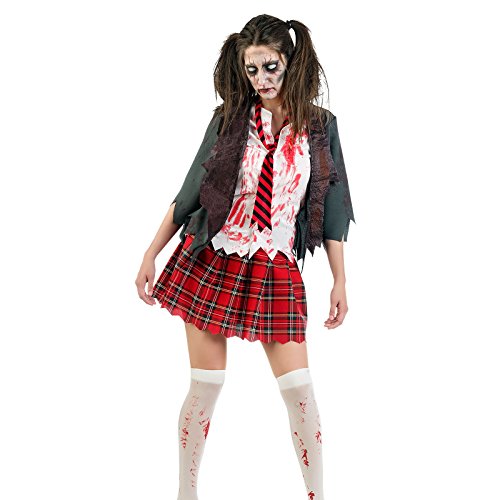 Acheter Costume d'horreur zombie look écolière 3 pièces pour dame veste avec t-shirt jupe et cravate pour Halloween Carnaval fêtes à thème - M chez AMAZON.FR