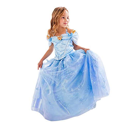 Acheter MissFox Deguisement De Princesse Pas Cher Carnaval Fille 110CM Lumière Bleu chez AMAZON.FR