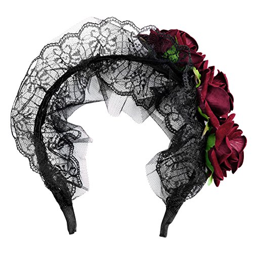 Acheter Eleery Serre Tête Femmes Bandeau Bande Cheveux Dentelle Rose Fleur Déguisement Zombie Accessoire Cosplay Halloween Toussaint Fête Sexy Party Soirée chez AMAZON.FR