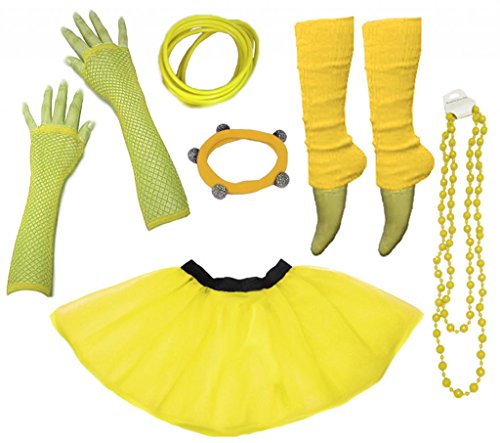 Acheter A-Express 1980s Femme Adulte Neon Tutu Jupe Jambières Collier Gants Résille Partie complet Déguisement Ensemble (36-44, Jaune) chez AMAZON.FR