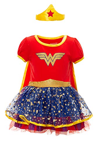 Acheter DC Comics Robe Wonder Woman avec Jupe en Tutu avec Etoiles avec Diadème et Manteau - Costume de Carnival Enfant - Fille - Rouge 2 Ans chez AMAZON.FR