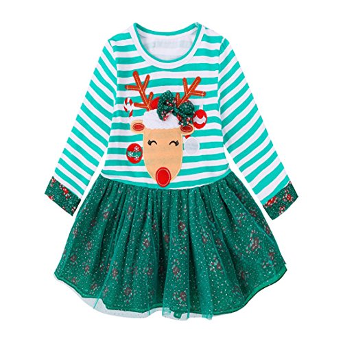 Acheter Robe Fille, Internet Enfants Cerf & Père Noël Rayé Manches Longues Robes de Noël (2-3 Ans, Vert) chez AMAZON.FR