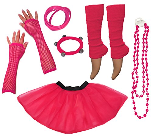 Acheter A-Express 1980s Femme Adulte Neon Tutu Jupe Jambières Collier Gants Résille Partie complet Déguisement Ensemble (36-44, Rose vif) chez AMAZON.FR