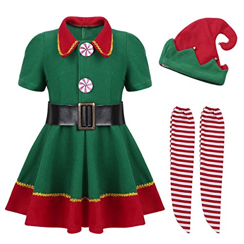 Acheter Alvivi Unisexe Mignon Noël Enfant Déguisement Lutin Costume Garçon Fille Robe Déguisement Noël Carnaval Party Costume Lutin Chapeau Lutin Fête Bébé 2-14 Ans Vert Fille 4-5 Ans chez AMAZON.FR