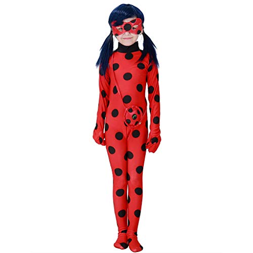 Acheter Enfant Miraculous Ladybug Costume Combinaison Masque Sac Manches Longues Cosplay Rouge A Pois Respirant Doux Déguisement Halloween Noël Anniversaire Carnaval Fête 3-10ans 95-140cm (Rouge, 120-130cm) chez AMAZON.FR