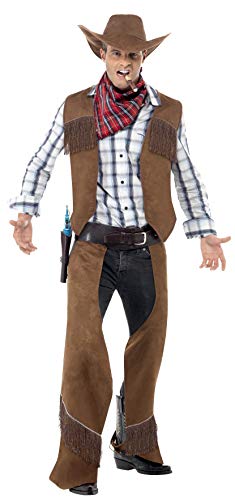 Acheter Smiffys Déguisement Homme Cowboy, Gilet, Jambière de cuir, Foulard et Chapeau, Western, Serious Fun, Taille M, 22656 chez AMAZON.FR