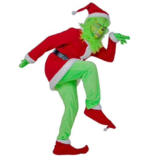 Acheter DealTrade Halloween Grinch Costume Cosplay Red Topfit & Pantalon Ceinture Chapeau Noël Adulte Déguisement Complet Suit chez AMAZON.FR