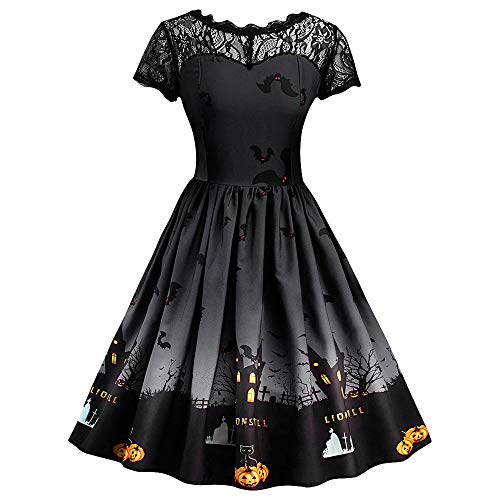 Acheter GongzhuMM Deguisement Halloween Robe Habillée Rétro Dentelle Robe A-Line Robe de Soirée Manches Courte en Mousseline de Soie Imprimée S-3XL chez AMAZON.FR