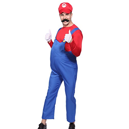 Acheter Costume Plombier Mario frere bros bleu Rouge super Déguisement Homme 80s plombier Taille M(42/44) L(46/48) (M(42/44)) chez AMAZON.FR