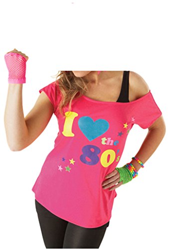 Acheter T-shirt I Love 80 's pour femme pour femme Pop Star Rose Noir rétro Top sexy Déguisement -  noir - Taille Unique chez AMAZON.FR