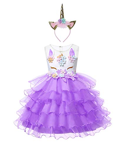 Acheter YuanDiann Fille Enfant Halloween Licorne Deguisement Robe Costume Ceremonie Cortege Tulle Princesse Anniversaire Fête Noël Carnaval Photographie Performance Robe De Soiree 2# Violet + Bandeau Or 140 chez AMAZON.FR