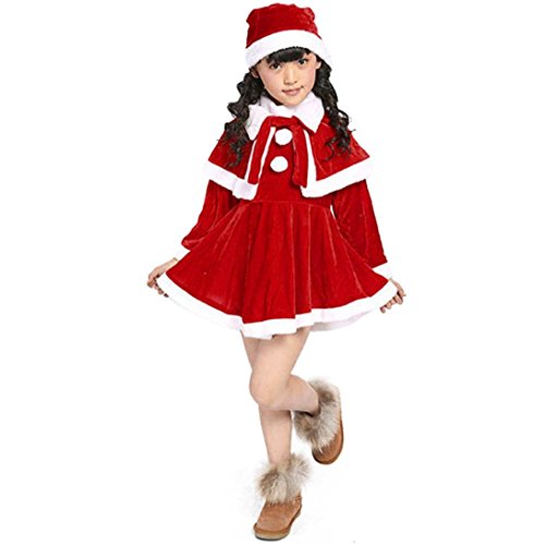 Acheter Kolylong Déguisement Enfant Fille Noël Robe Princesse - Costume Deguisement de Noël Chritmas Party Girls Dress + Cape Châle + Chapeau de Noël (Rouge, 5-6 Ans) chez AMAZON.FR