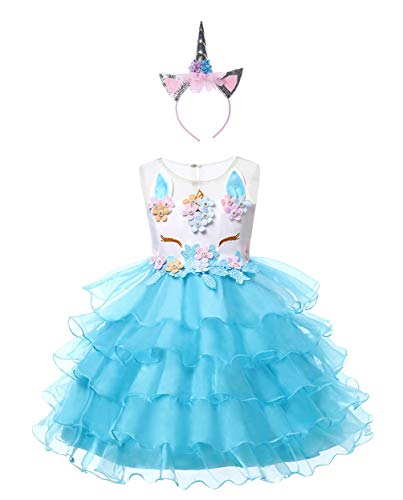 Acheter YuanDiann Fille Enfant Halloween Licorne Deguisement Robe Costume Ceremonie Cortege Princesse Anniversaire Fête Noël Carnaval Photographie Performance Robe De Soiree 2# Bleu + Bandeau Argenté 150 chez AMAZON.FR