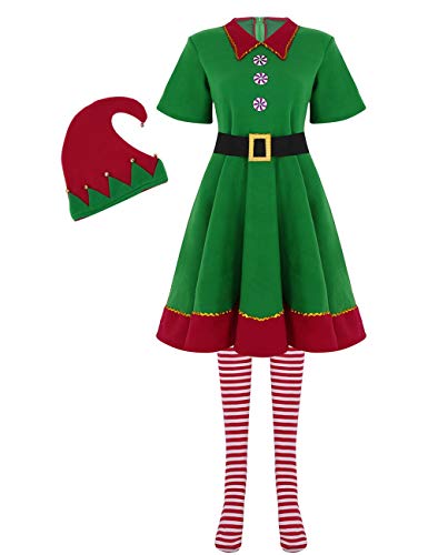 Acheter iiniim Adulte Homme Femme Vêtements Pères Noël Déguisement Lutin Robe Soirée Princesse Chaussettes Ceinture Chapeau de Noël Cosplay Elfe Costume Clown Robe Carnaval Fête Vert & Rouge Femme L chez AMAZON.FR