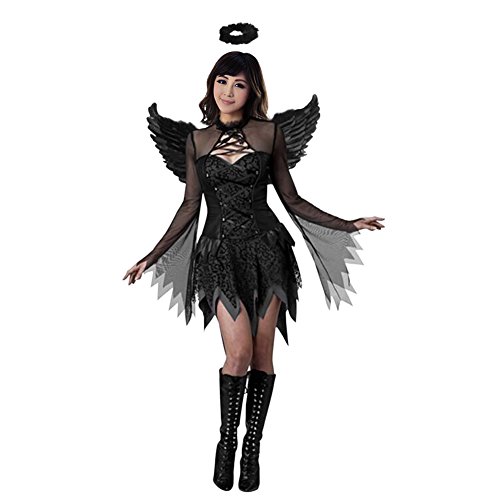 Acheter LAEMILIA Robe Mini Sexy Costume Femme Halloween Déguisement Ange Sorcière Costumes Cosplay Noir chez AMAZON.FR