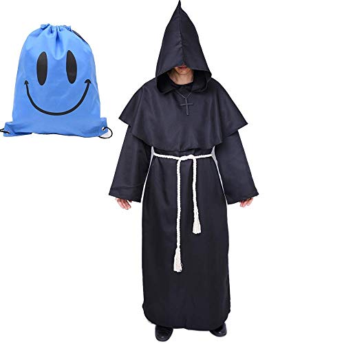 Acheter MUCH-GREEN Cape à Capuchon Longue Polyester Adulte Unisexe Déguisement d'halloween Prêtre Friar Médiéval Renaissance Costume (XXL, Noir) chez AMAZON.FR