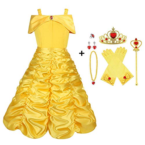 Acheter Vicloon Robe de Princesse Belle avec Bretelles,Déguisement de La Belle et La Bête Cosplay Jupe Ruché Tenue de Conte de Fée et Accessoires pour Noël Carnaval Fête d'anniversaire chez AMAZON.FR