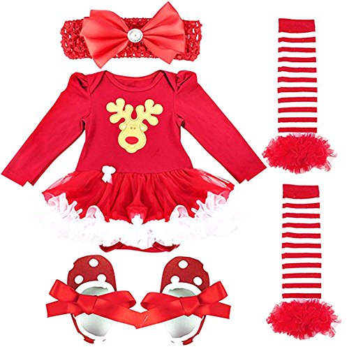 Acheter 4 pcs Bébé Filles Déguisement Noël Barboteuse Tutu Bandeau Leggings Chaussure Enfant 0-12 Mois Rouge par Wongfon chez AMAZON.FR