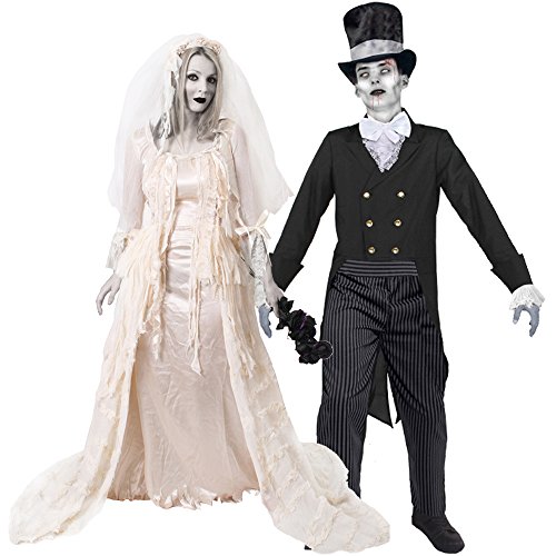 Acheter Déguisement accessoires pour couple adulte avec pour la Femme (XLarge) une robe de jeune mariée au cœur brisé et pour l'Homme (XLarge) un costume de jeune marié fantomatique. Idéal pour les fêtes d'Halloween ou les enterrements de vie de garçon et de jeune fille. chez AMAZON.FR