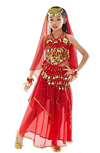 Acheter BELLYQUEEN Fille Robe Danse du Ventre Rouge Belly Dance Ensemble Robe Danse Set 7Pcs Top Jupe Accessoires Robe Danse Oriental Robe Danse Indienne Costume Déguisement Halloween 8-11ans Rouge chez AMAZON.FR