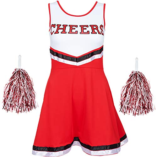 Acheter Femmes Déguisement de Pom-Pom Girl Uniforme avec Pompons Déguisement Halloween Américain High School Musical Sport Disponible en Tailles 6-16 et 6 Couleurs - Rouge, S chez AMAZON.FR