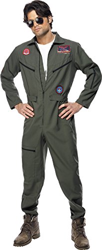 Acheter Smiffys Licenciado oficialmente Costume Top Gun, Vert, avec combinaison-pantalon, badges et lunettes chez AMAZON.FR