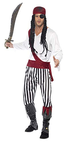 Acheter Smiffys Costume pirate adulte, avec chemise, pantalon, bandeau et ceinture- Homme - Noir/Blanc - M chez AMAZON.FR