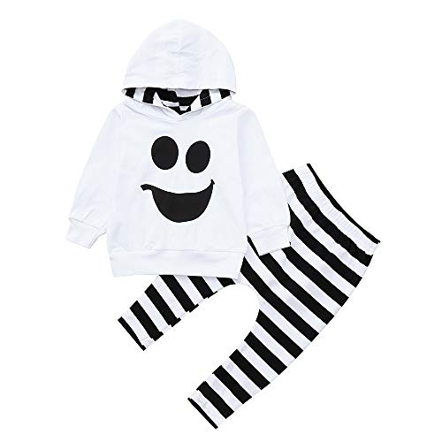 Acheter Halloween Enfant Bébé Tops Sweat-Shirt Manches Longues + Rayures Pantalon, QinMM Dessin Animé Fantôme Visage Souriant À Capuche Pull Costume Cosplay Deguisement Carnaval Anniversaire Soirée 1-4 Ans chez AMAZON.FR