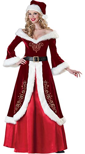 Acheter Lukis 3 Pcs M-2XL Costume Déguisement Mère Noël Robe Col V Patineuse Princesse Manche Longue Ceinture Chapeau Pompon Rétro Peluche Femme Adulte chez AMAZON.FR