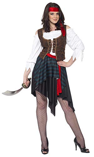 Acheter Smiffys Déguisement Femme Pirate, Tshirt, Gilet, Jupe, Ceinture et Bandeau, Pirate, Serious Fun, Taille 3638, 20470 chez AMAZON.FR