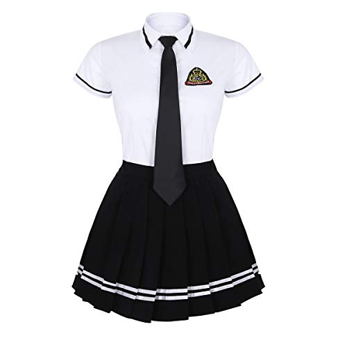 Acheter IEFIEL 4Pcs Ensembles Lingeries Femme Sexy Scolaire Tenue Ecoliere Cosplay Costume Ecole Uniforme Séduisante T-Shirt à Cravate et Jupe Carnaval Halloween Déguisement S-3XL Blanc&Noir Small chez AMAZON.FR