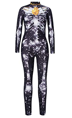 Acheter RAISEVERN Blanc étoile Imprimer Noir Combinaison de Costume Halloween Déguisement Costume Combinaison pour Les Femmes à Manches Longues Catsuit Night Club Party chez AMAZON.FR