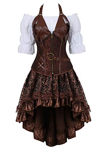 Acheter Grebrafan Corset en Cuir avec Sangles Fête Costume 3 pièces Bustiers et Jupe und Chemisier Blanc (EUR(38-40) XL, Marron) chez AMAZON.FR