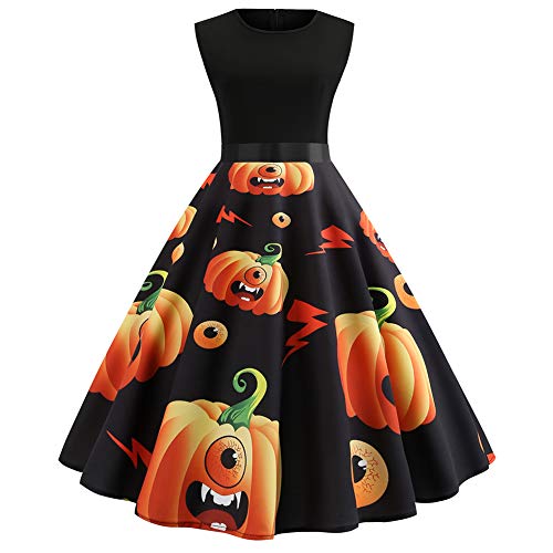 Acheter Femmes Robes Halloween Citrouille Noël Imprimé Vintage Manches Longues A - Ligne avec Ceinture Vêtements Deguisement Halloween Noël Femme Robe de Cocktail (S - 2XL, 5 Styles) (Style H, L) chez AMAZON.FR