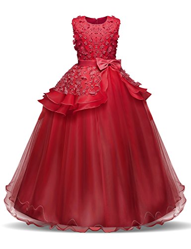 Acheter NNJXD Fille sans Manches Broderie Princesse Pageant Robes Enfants Bal Robe de Bal Taille(120) Rouge pour Les Filles de 5-6 Ans chez AMAZON.FR