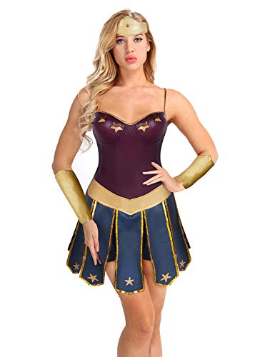 Acheter Freebily Déguisement Princesse Femme Carnaval Halloween Kit de Costume Adulte Cosplay Robe Moulant Cuir & Coiffure & Gardes De Main S-3XL Coloré M chez AMAZON.FR