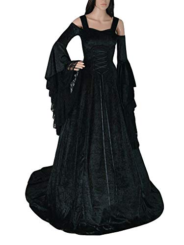 Acheter Femmes Robes Médiévale De Mariée Longue Parti Costume Déguisements Halloween Noir 2XL chez AMAZON.FR