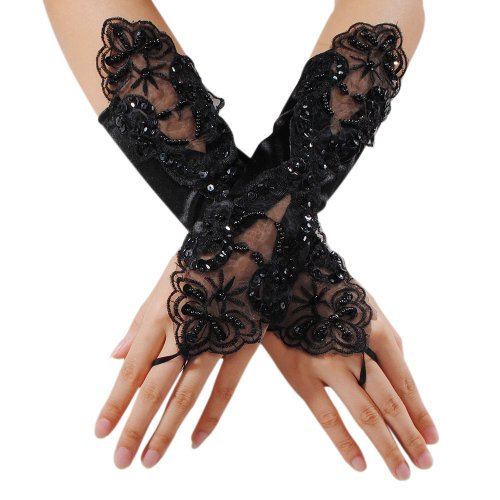 Acheter KINGSO Paire De Sexy Femme Gants Mitaines DENTELLE Gothique Mariage Mariée Soirée Partie Satin Elégant-Noir chez AMAZON.FR