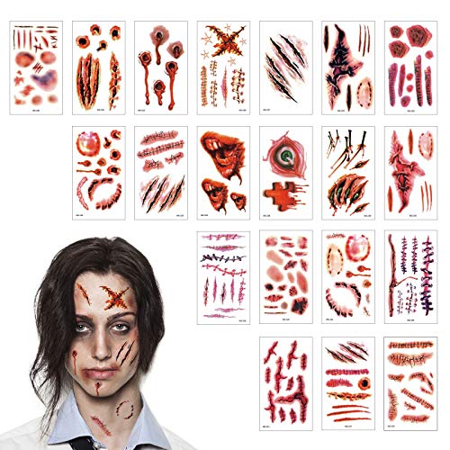 Acheter TAZEMAT Halloween Blessure Autocollant Tatouage Temporaire Lot de 20 Tattoo Zombie Vimpire Éphémère Tatouages Fausse Plaie Sang Cosplay Maquillage Décoration Déguisement Homme Femme chez AMAZON.FR