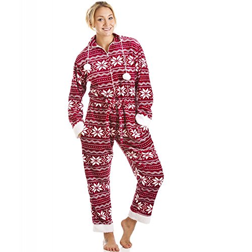 Acheter Combinaison pyjama à capuche - toucher peau de pêche - motif nordique - rouge/blanc 46/48 chez AMAZON.FR