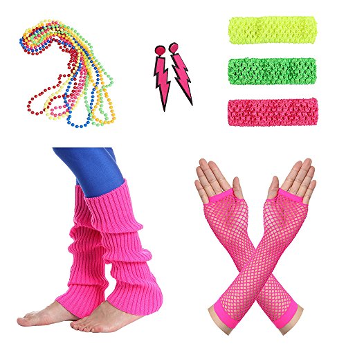 Acheter Amaza Accessoires Années 80 Déguisement Femme Guêtres Boucles D'oreilles Colliers Gants Ajourés Bandeau Cheveux (Multicolore) chez AMAZON.FR