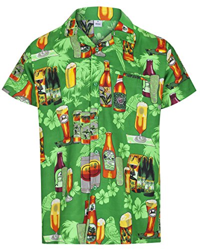 Acheter Redstar Fancy Dress - Chemise hawaïenne à Manches Courtes - Homme - Vacances/déguisement - imprimé Bouteilles de bière - Vert - M chez AMAZON.FR