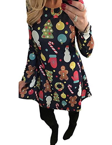 Acheter Minetom Femme Fille Mère et Fille Robe de Noël Manches Longues Imprimé Bonhomme de Neige Père Noël Snowman Tunique Mini Dress de Cocktail Soirée Style 2 FR 38(Maman) chez AMAZON.FR