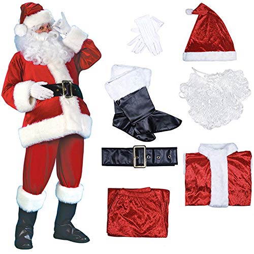 Acheter JRXyDfxn 7pcs Chapeau du Père Noël Cosplay Barbe Costume + Chapeau + Haut + Pantalon + Ceinture + + Gants en Cuir 7 en 1 complète Acheter chez AMAZON.FR