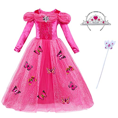 Acheter ChunTian Deguisement Princesse Robe Fille Costume Papillon Rose Enfant Manches Longues Carnaval avec Couronne Baguette Magique - Rose - 130cm: poitrine 66cm/25.7, 5-6ans chez AMAZON.FR