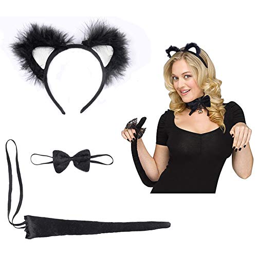 Coolba Oreille De Chat Oreilles Queue Et Nœud Papillon Catwoman Costume Femme Deguisement Catwoman Fille Pour Soiree Bal Mascarade Halloween Partie 3 Paquets Deguise Moi